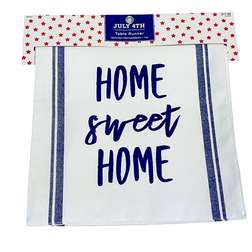 Blue & White Home Sweet Home Table Runner NWT